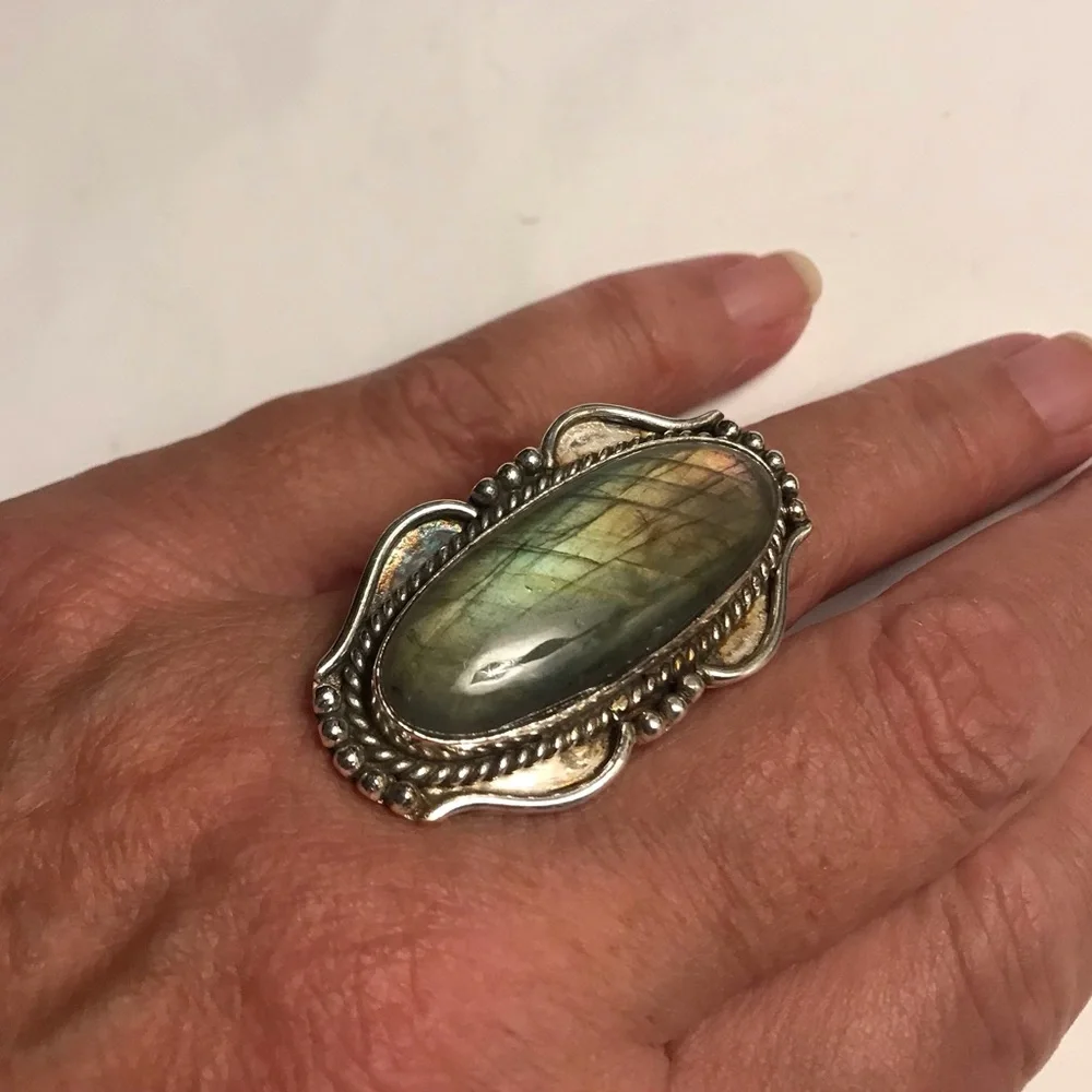 Labradorite Stamped 925 Sterling Silver Ring